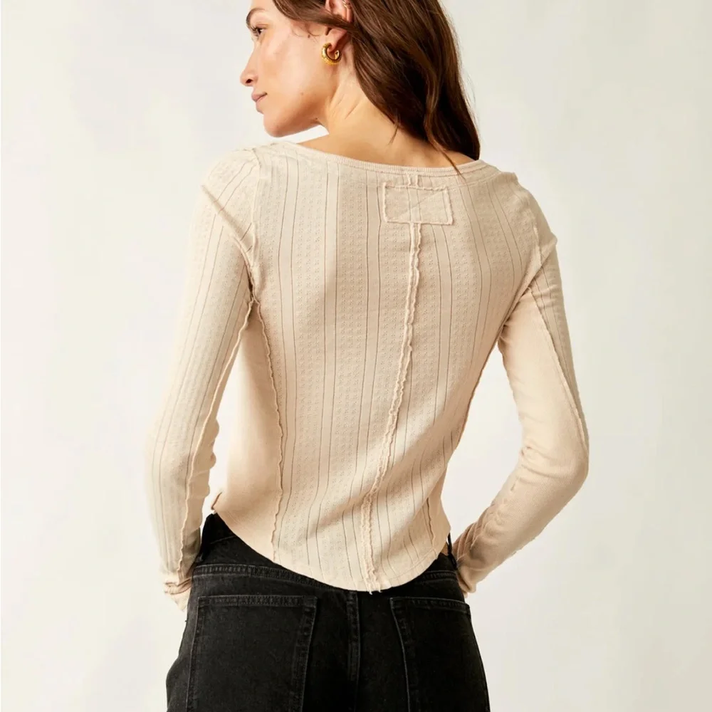 Free People-We The Free Cream Long Sleeve Pointelle Top-Eyes on You-Birch - Picture 2 of 12